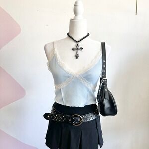 Y2K Lace Trim Tank Top, Coquette,‎ Dollcore, Romantic, Dainty, Medium